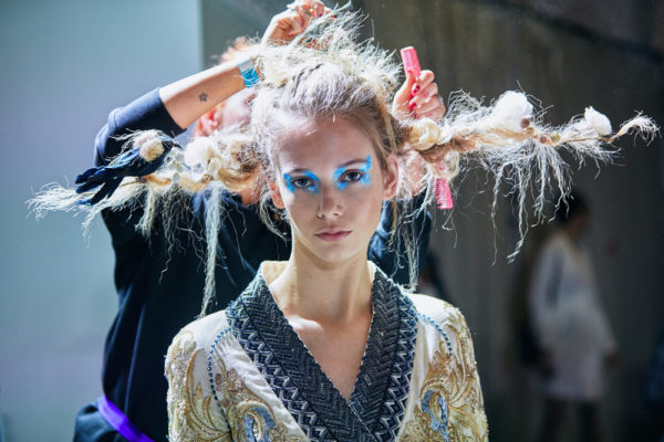 Neville create hair look for Guo Pei show for Fashion In Motion at the V&A,